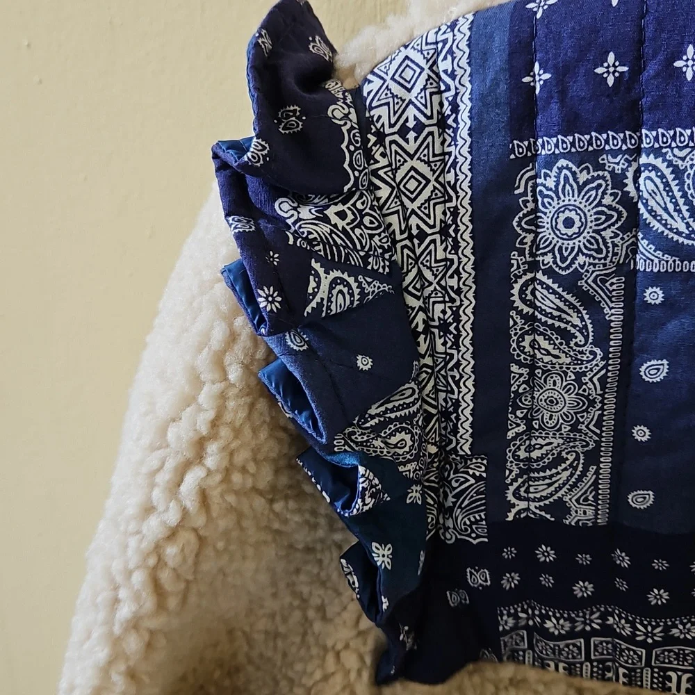 Patchwork Sherpa Jacket - Blue and Cream - Picture 4 of 7